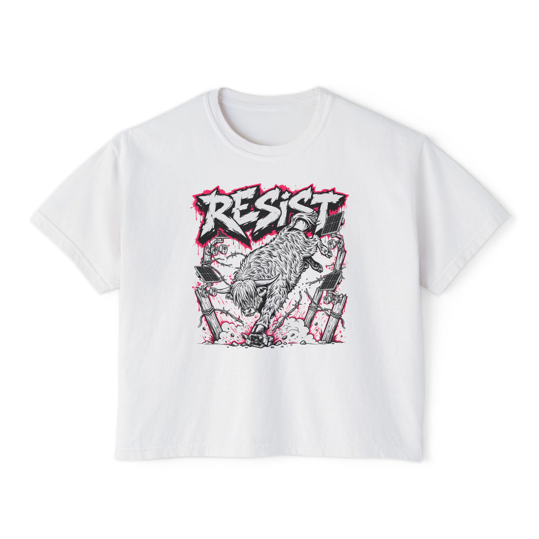 Resist the Surveillance State | Punk Highland Cow Women’s Boxy Western Highland Cow T-Shirt