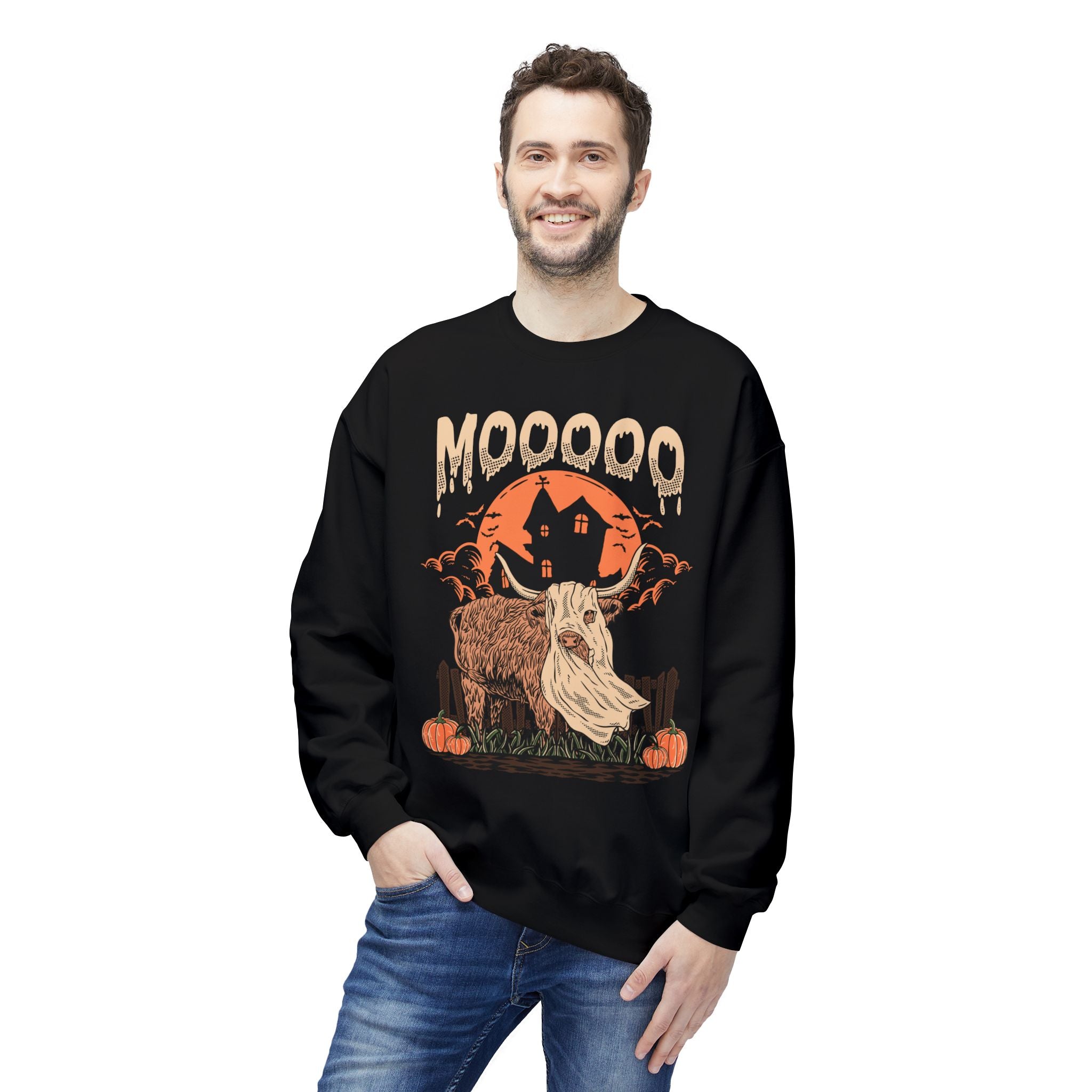 Mooooo! | Halloween Highland Cow Crewneck Sweatshirt