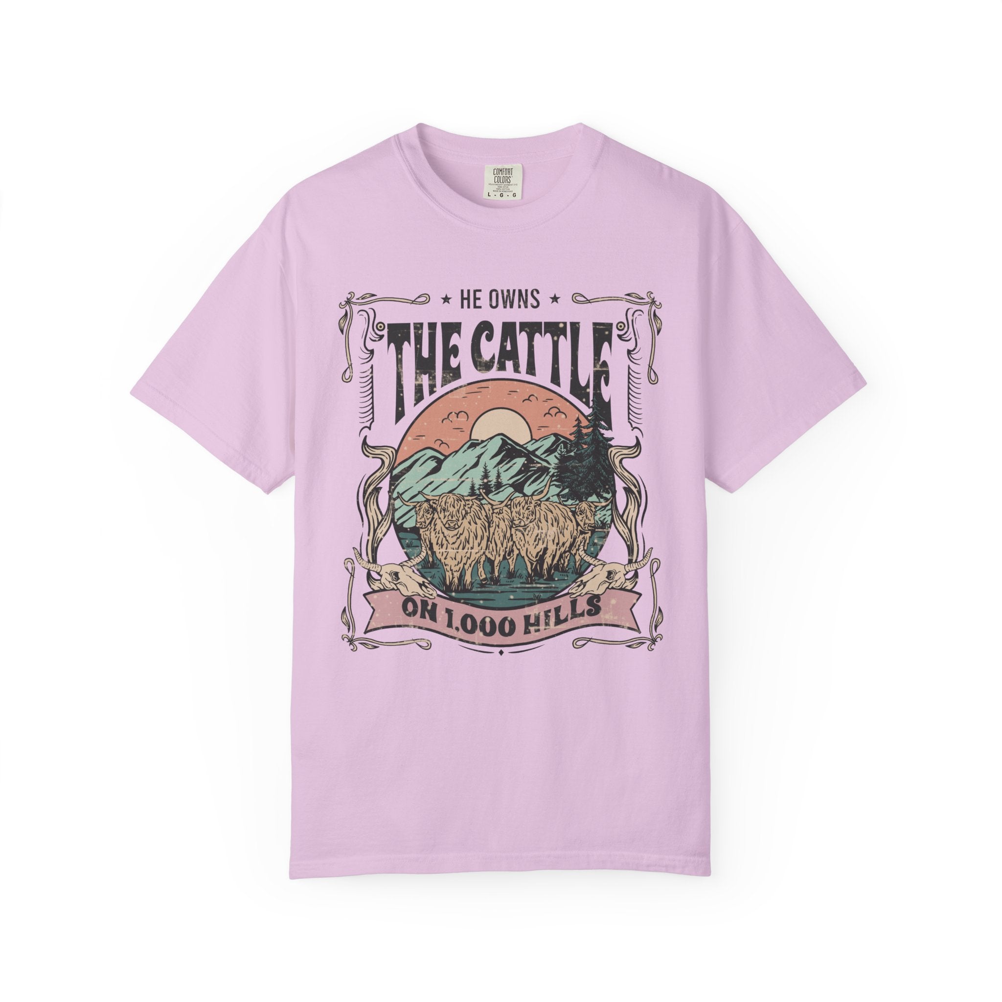 He Owns the Cattle on 1,000 Hills | Christian Highland Cow Comfort Colors T-Shirt