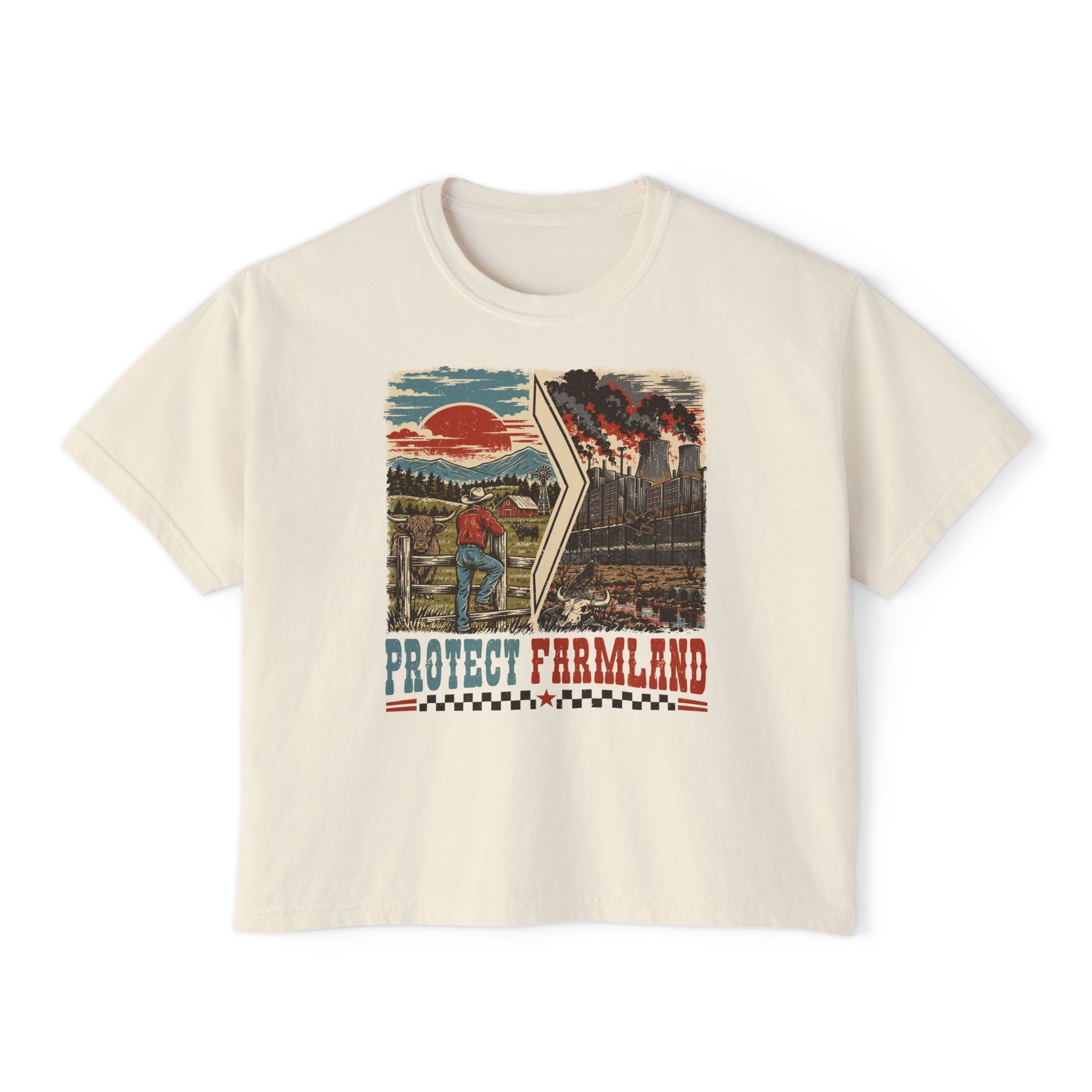 Protect Farmland Highland cow women's boxy T-shirt