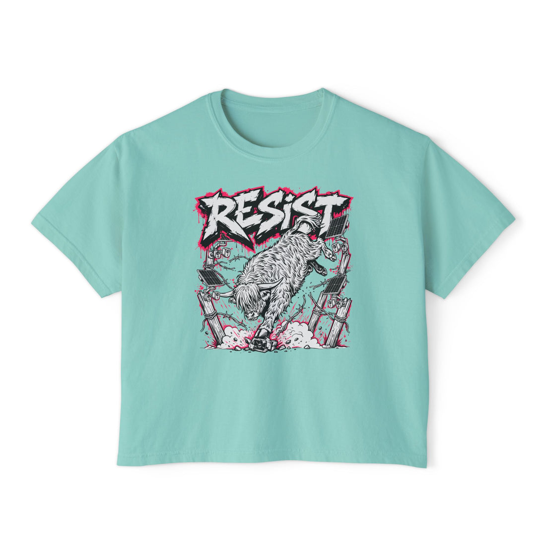Resist the Surveillance State | Punk Highland Cow Women’s Boxy Western Highland Cow T-Shirt