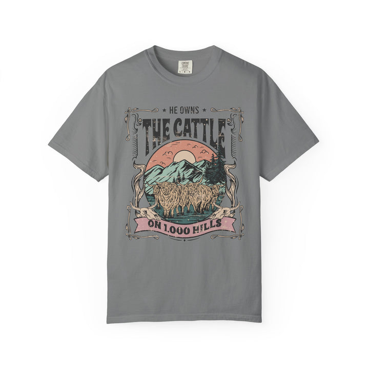 He Owns the Cattle on 1,000 Hills | Christian Highland Cow Comfort Colors T-Shirt