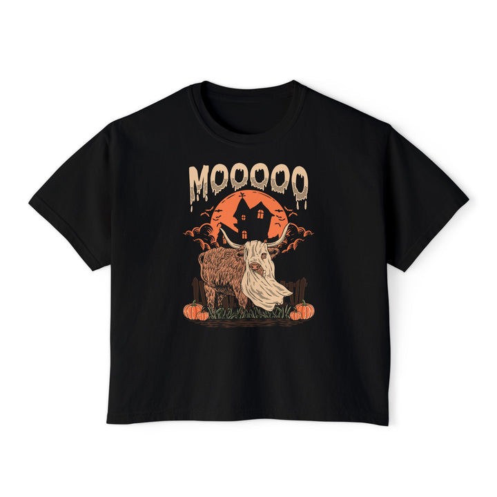 Mooooo! | Women’s Boxy Halloween Highland Cow T-Shirt
