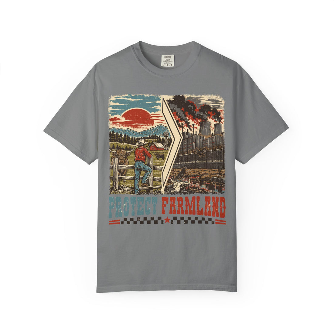 Protect Farmland Highland cow Comfort Colors T-shirt, detail