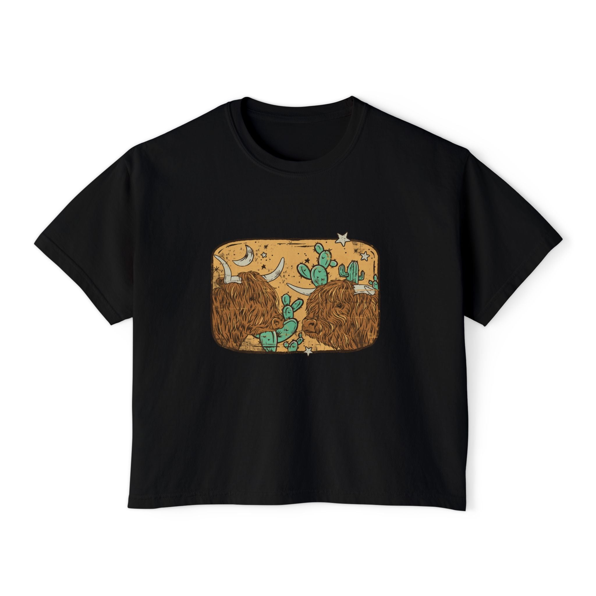 Desert Highlands | Women’s Boxy Western Highland Cow T-Shirt