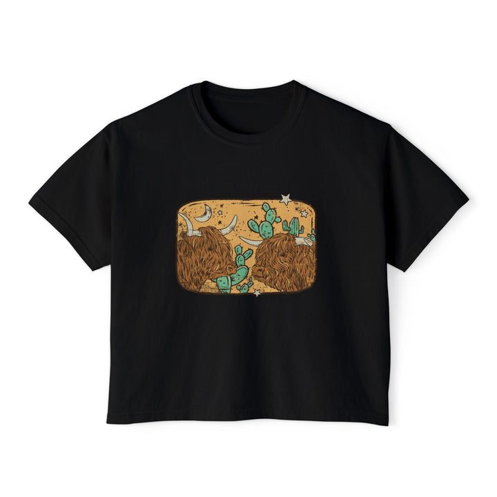 Desert Highlands | Women’s Boxy Western Highland Cow T-Shirt