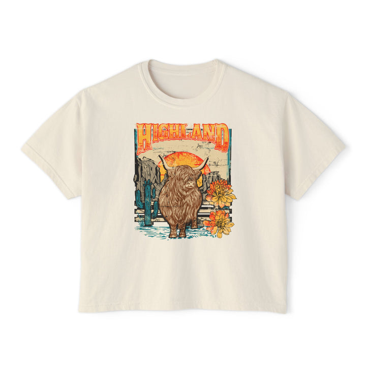 Highland Out West | Women’s Boxy Western Highland Cow T-Shirt