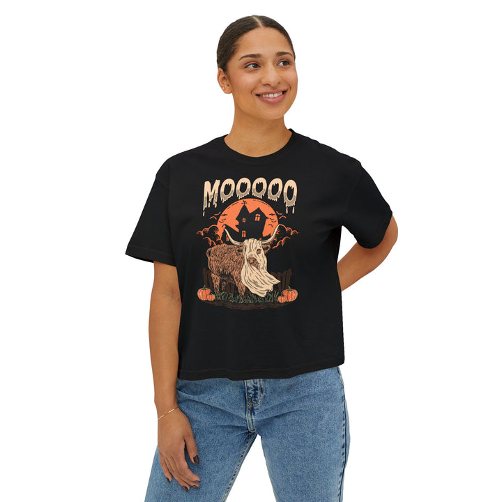 Mooooo! | Women’s Boxy Halloween Highland Cow T-Shirt
