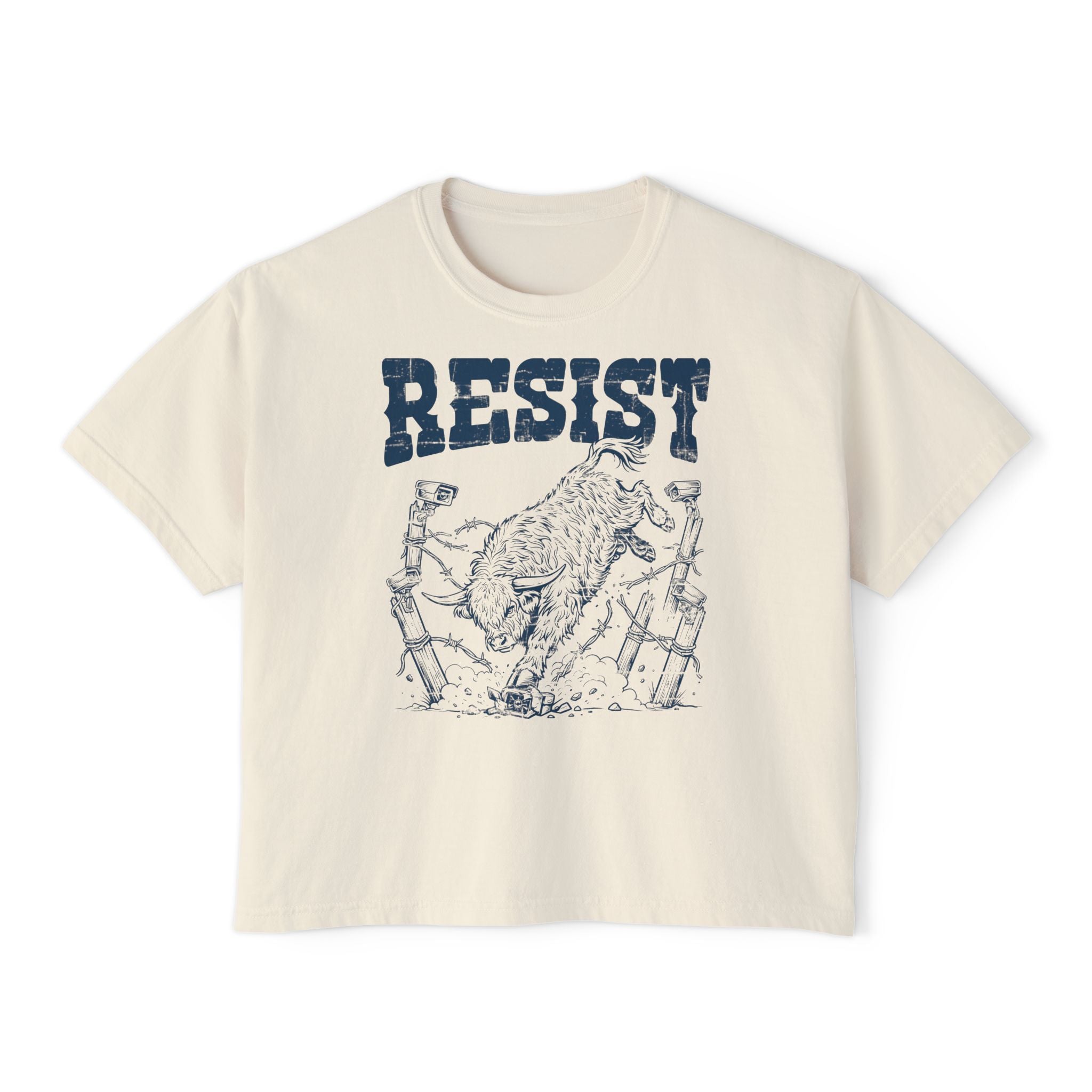 Resist the Surveillance State | Women’s Boxy Western Highland Cow T-Shirt