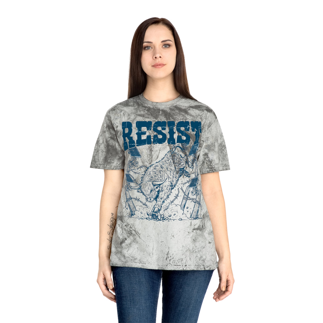 Resist punk Highland cow Color Blast T-shirt, detail