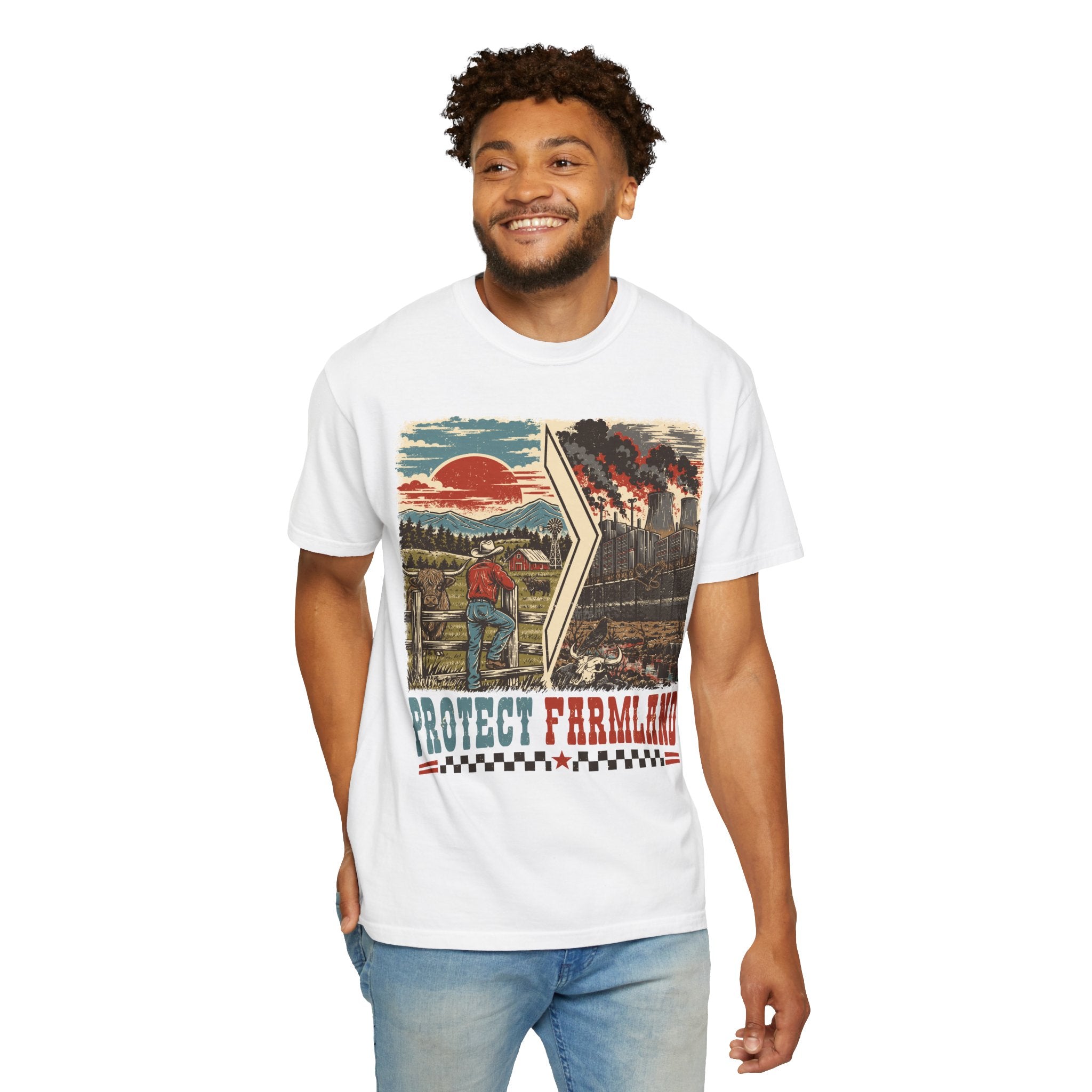 Protect Farmland Highland cow Comfort Colors T-shirt, detail