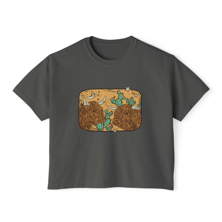 Desert Highlands | Women’s Boxy Western Highland Cow T-Shirt