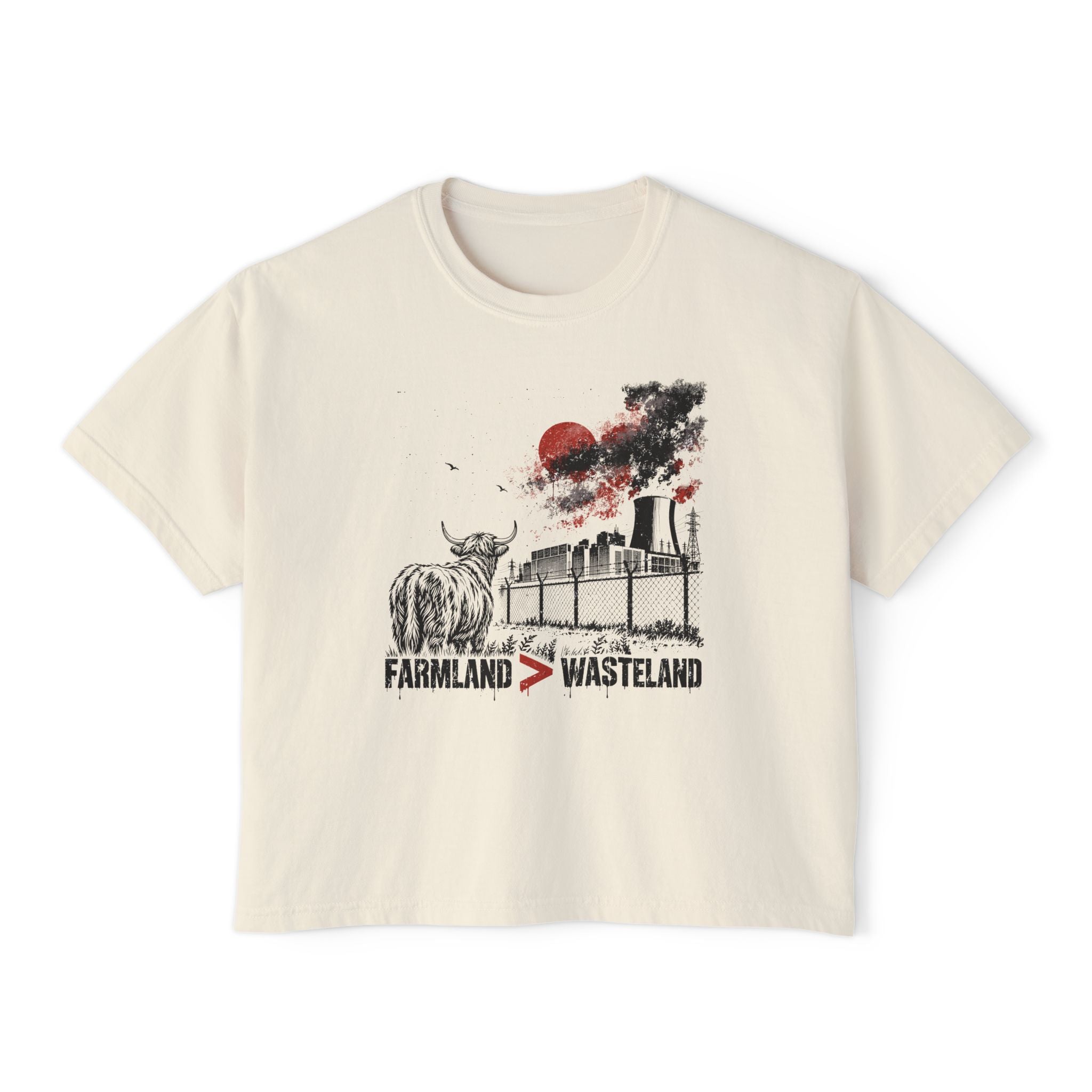 Farmland > Wasteland | Women’s Boxy Graffiti Highland Cow T-Shirt