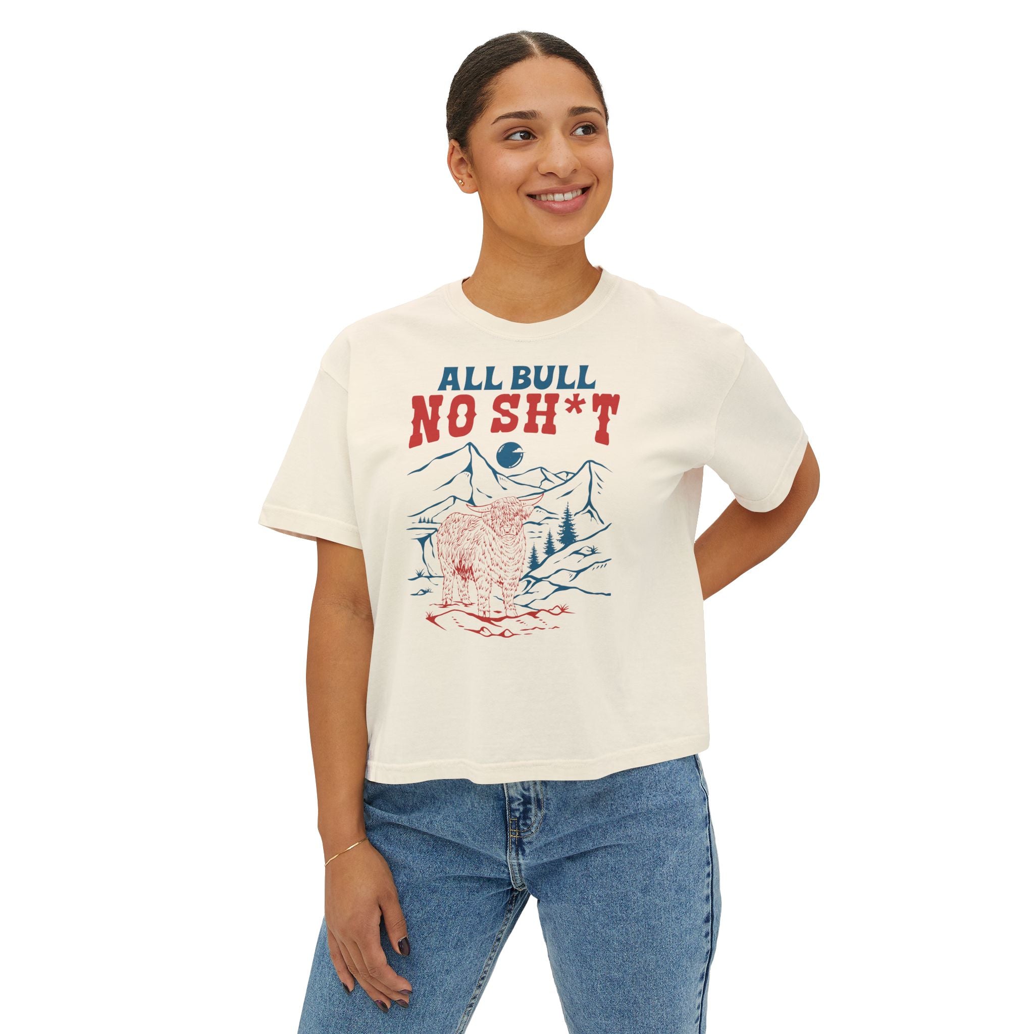 All Bull, No Sh*t | Women’s Boxy Highland Cow T-Shirt
