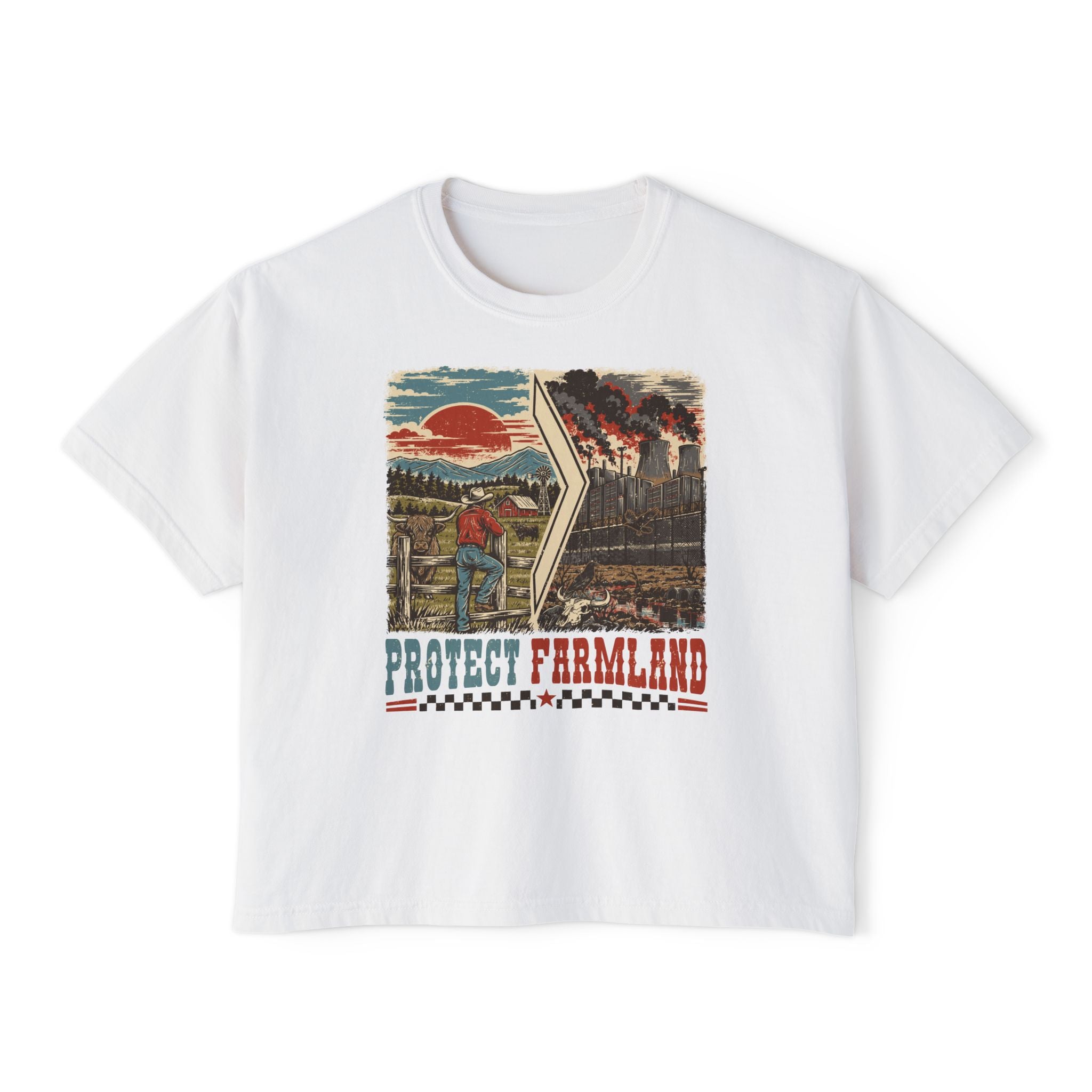 Protect Farmland Highland cow women's boxy T-shirt, alternate view