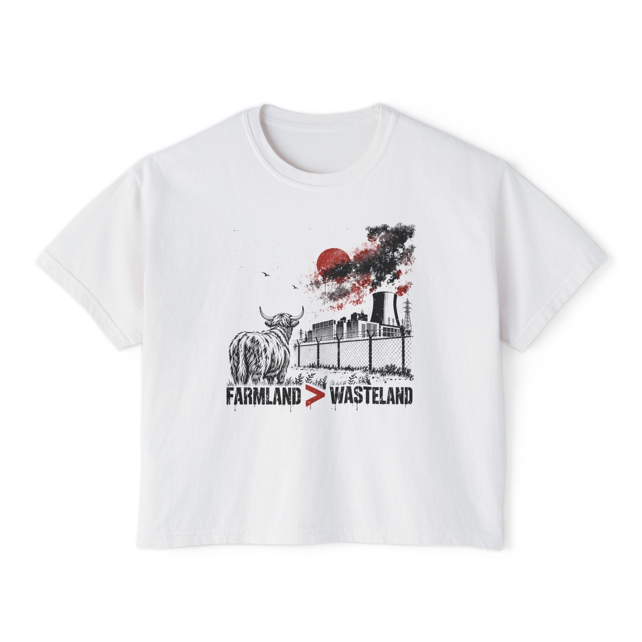 Farmland > Wasteland | Women’s Boxy Graffiti Highland Cow T-Shirt