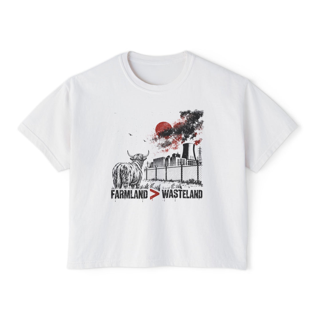 Farmland > Wasteland | Women’s Boxy Graffiti Highland Cow T-Shirt