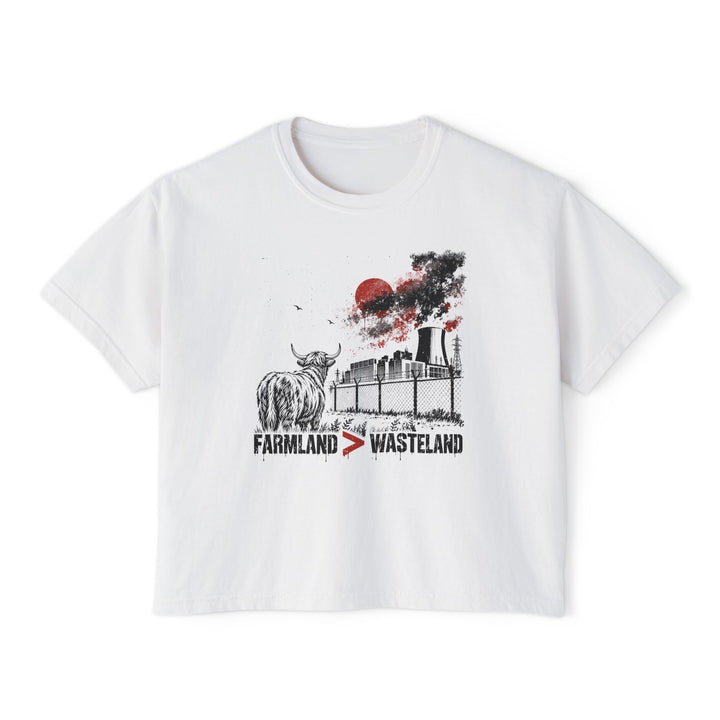 Farmland > Wasteland graffiti Highland cow women's boxy T-shirt, alternate view
