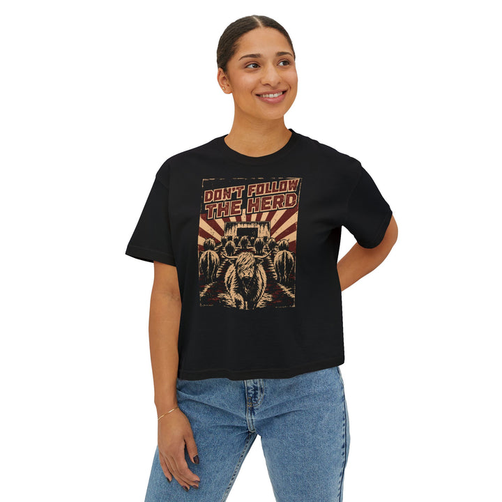 Don’t Follow the Herd | Women’s Boxy Highland Cow T-Shirt