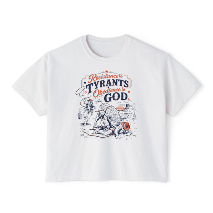 Resistance to Tyrants | Women’s Boxy Highland Cow T-Shirt