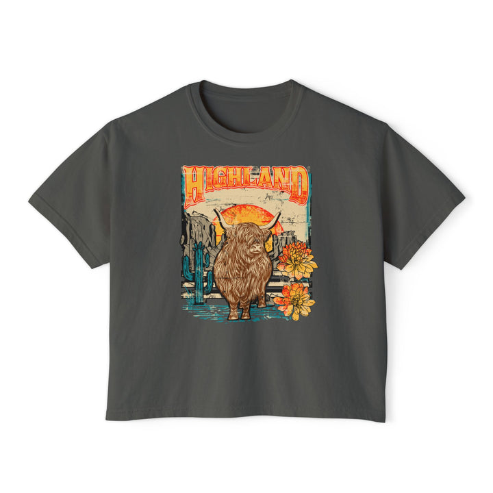 Highland Out West | Women’s Boxy Western Highland Cow T-Shirt