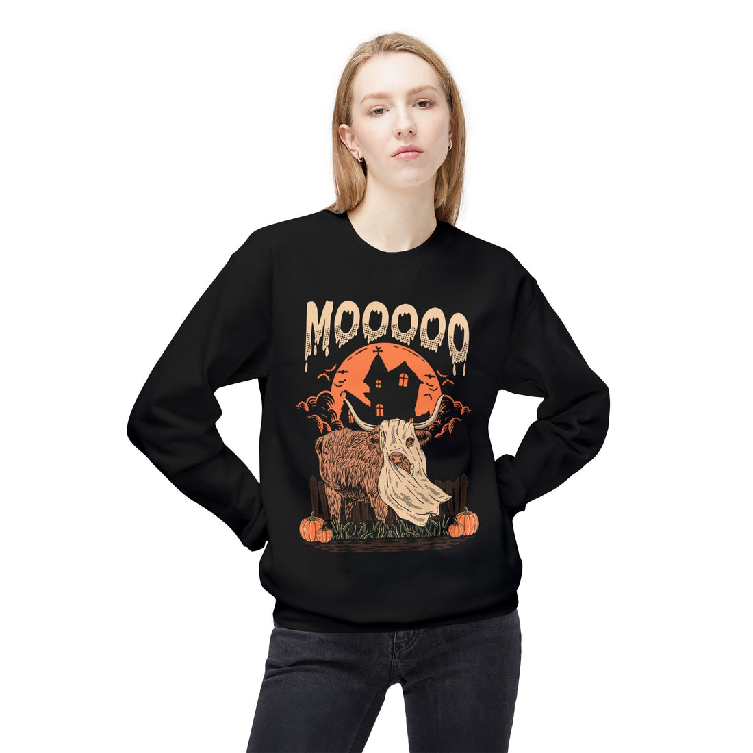 Mooooo! | Halloween Highland Cow Crewneck Sweatshirt