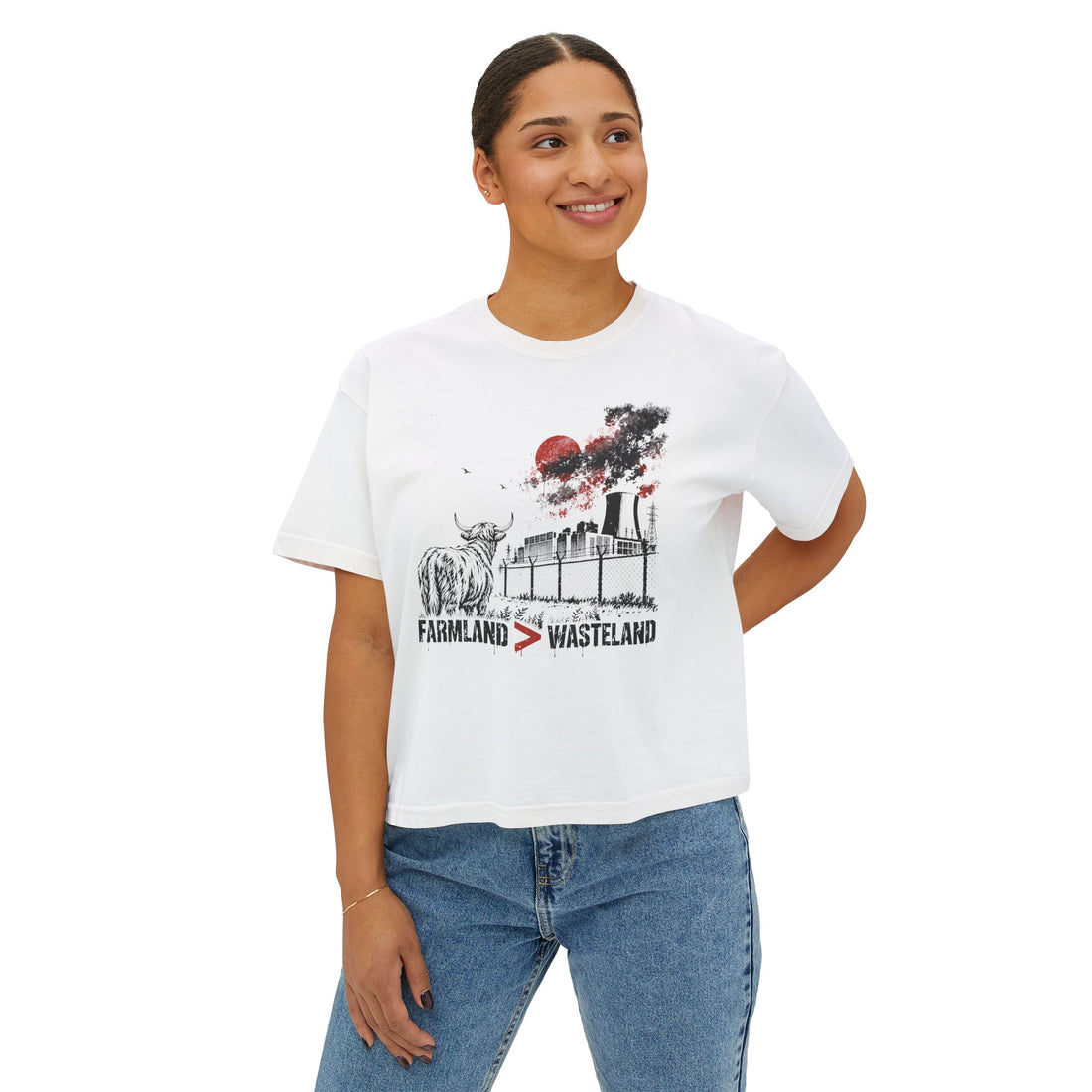 Farmland > Wasteland | Women’s Boxy Graffiti Highland Cow T-Shirt