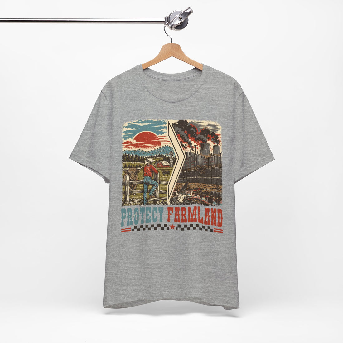 Protect Farmland Highland cow Bella+Canvas T-shirt, detail