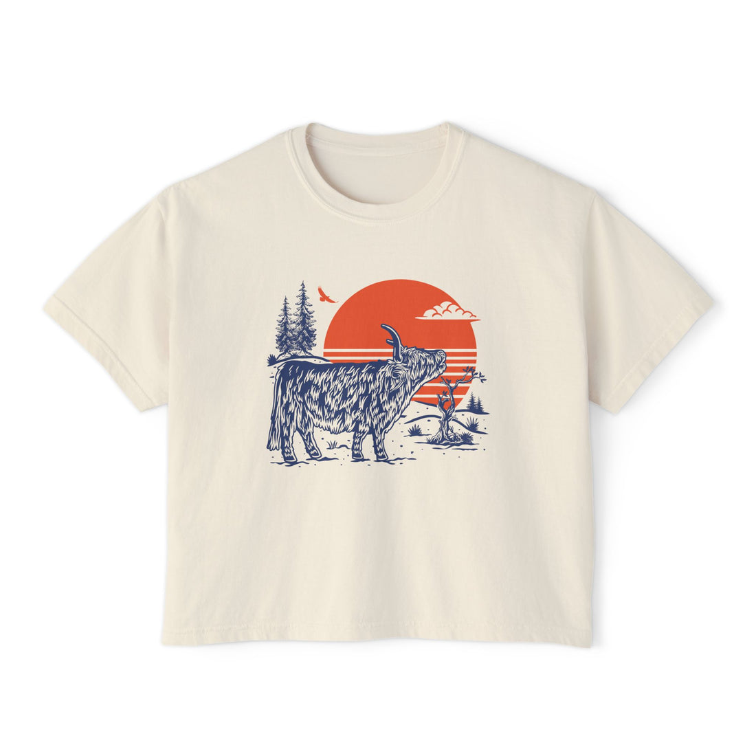 Highland Sunset | Women’s Boxy Highland Cow T-Shirt