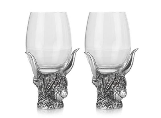 Handmade Pewter Highland Cow Wine Glass Pair image 3