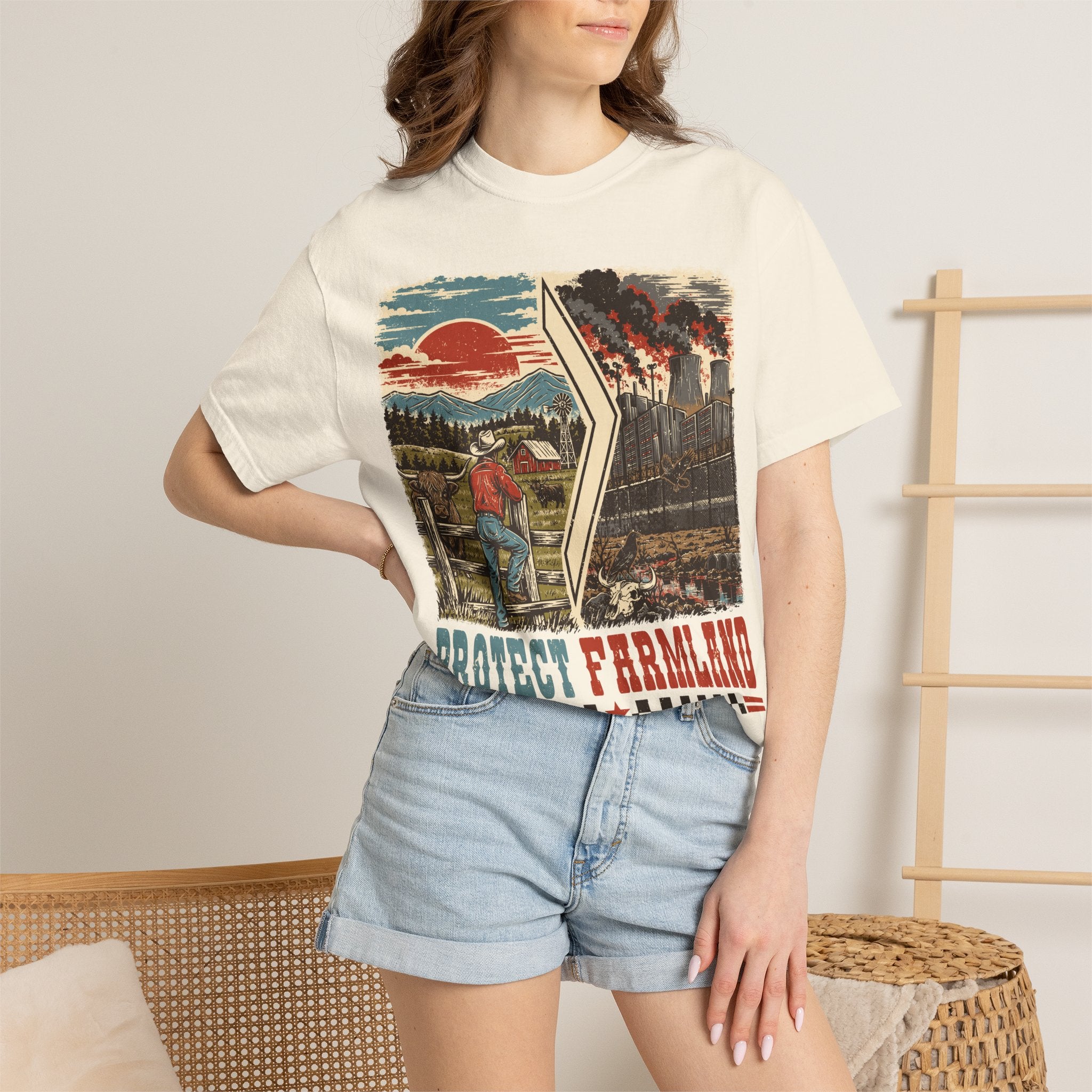 Protect Farmland Highland cow Comfort Colors T-shirt, detail