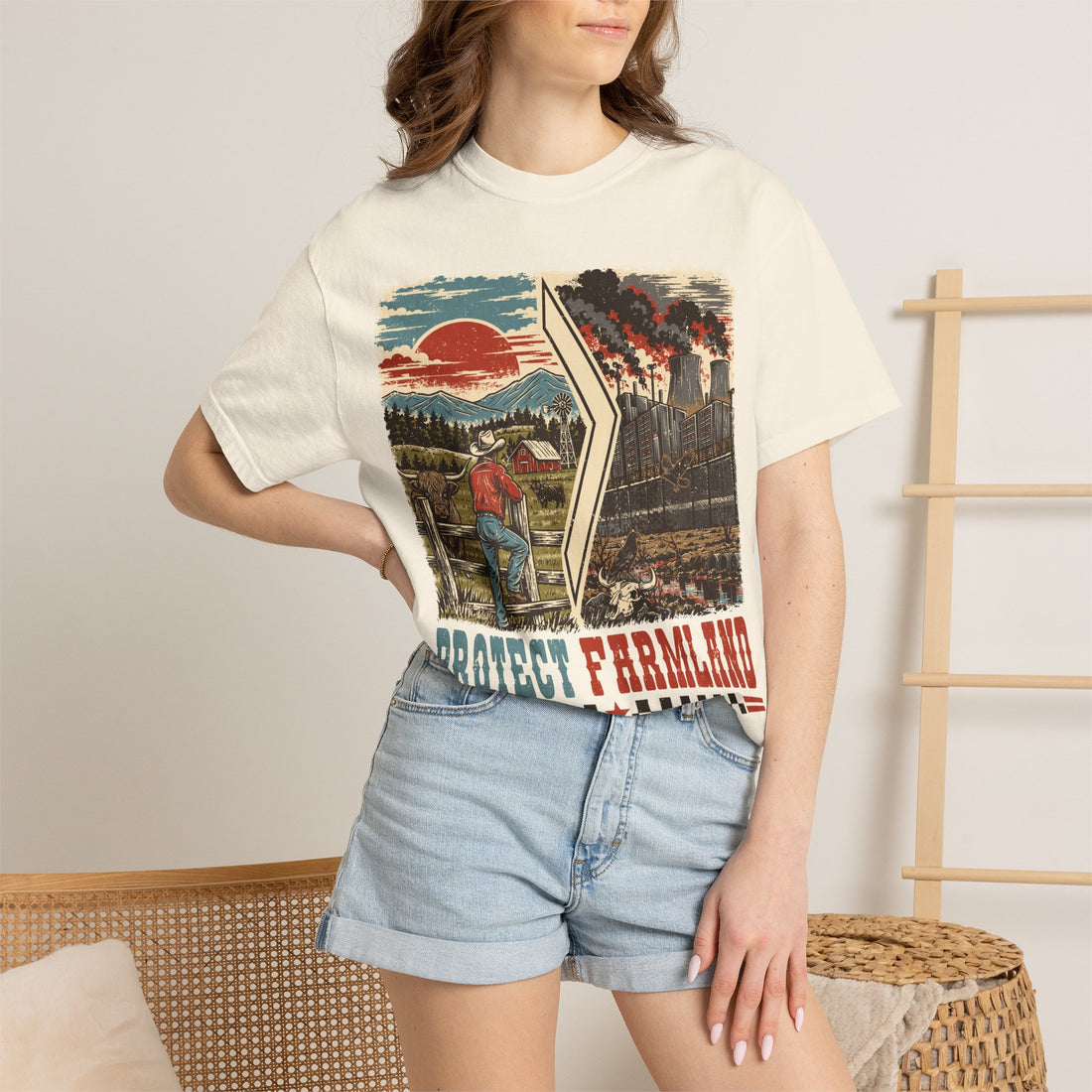 Protect Farmland Highland cow Comfort Colors T-shirt, detail