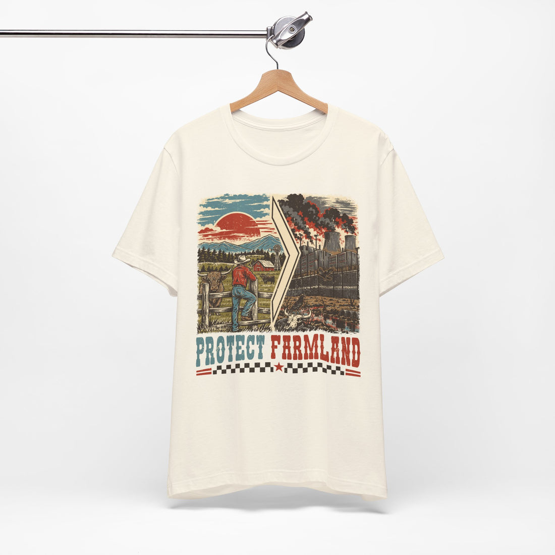 Protect Farmland Highland cow Bella+Canvas T-shirt, detail