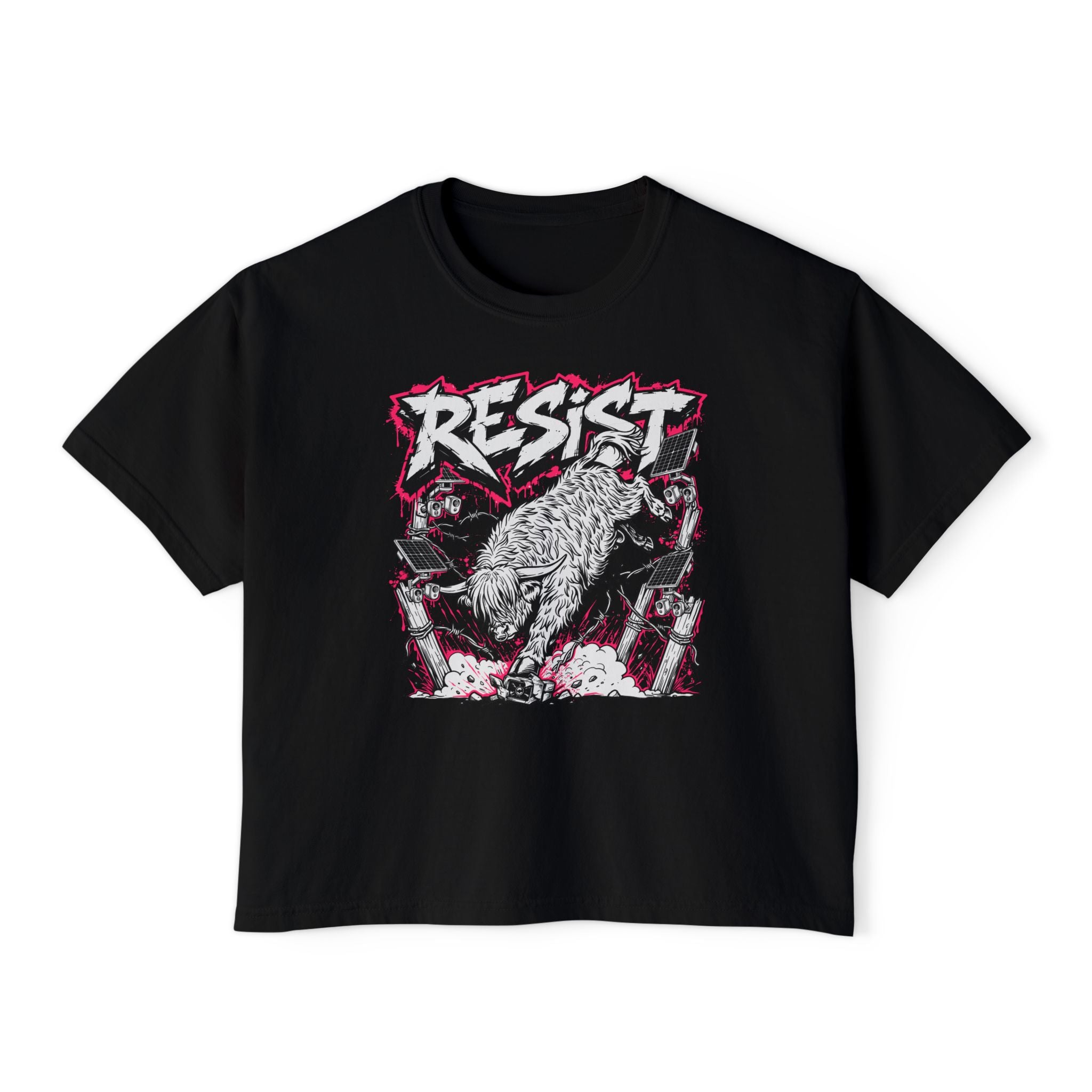 Resist the Surveillance State | Punk Highland Cow Women’s Boxy Western Highland Cow T-Shirt