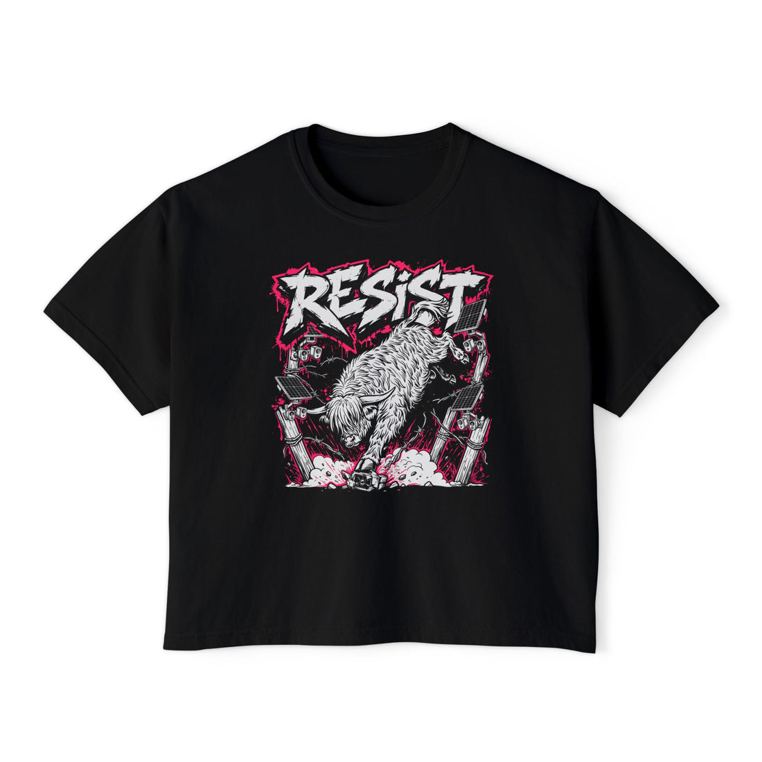 Resist the Surveillance State | Punk Highland Cow Women’s Boxy Western Highland Cow T-Shirt