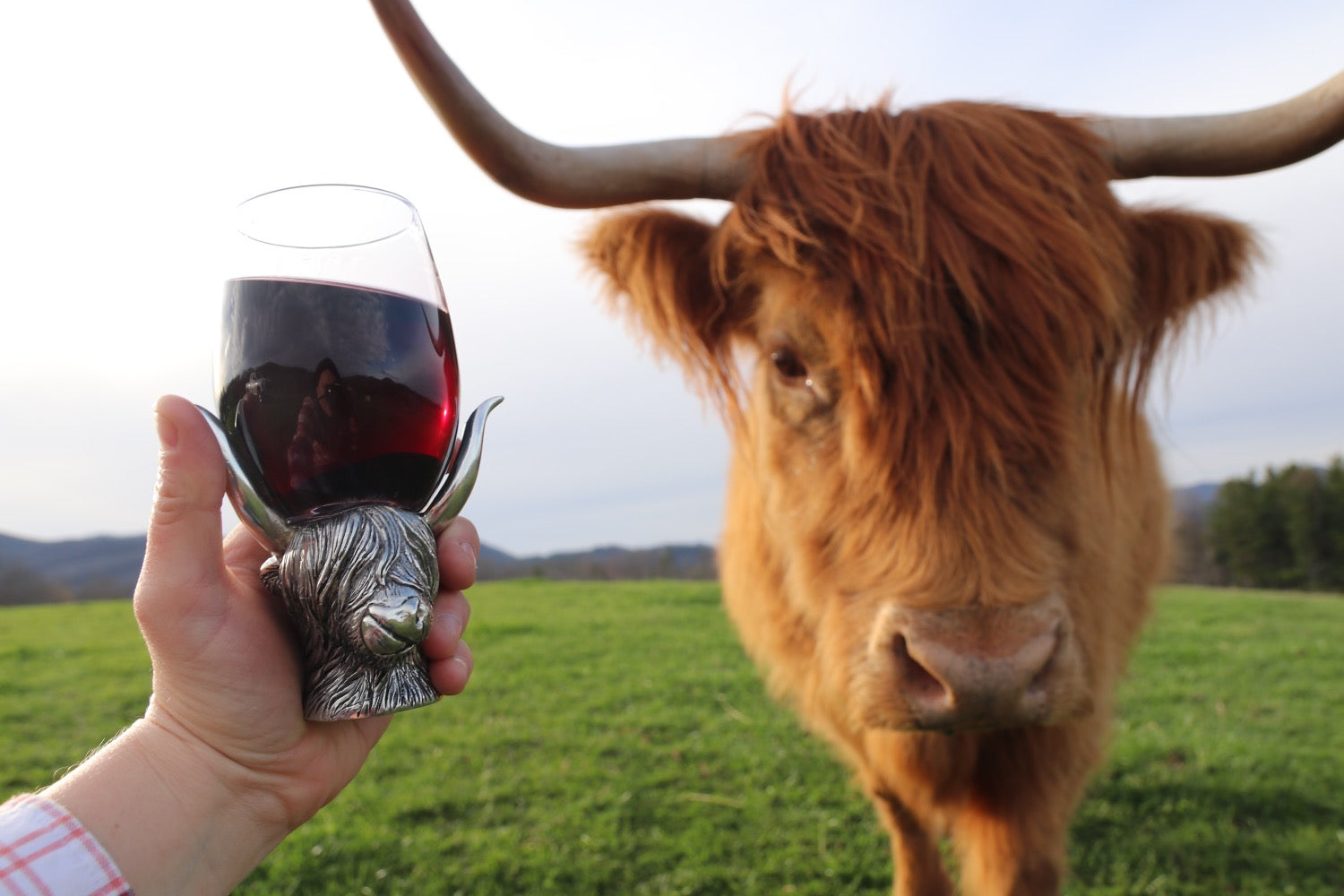 Handmade Pewter Highland Cow Wine Glass Pair image 2