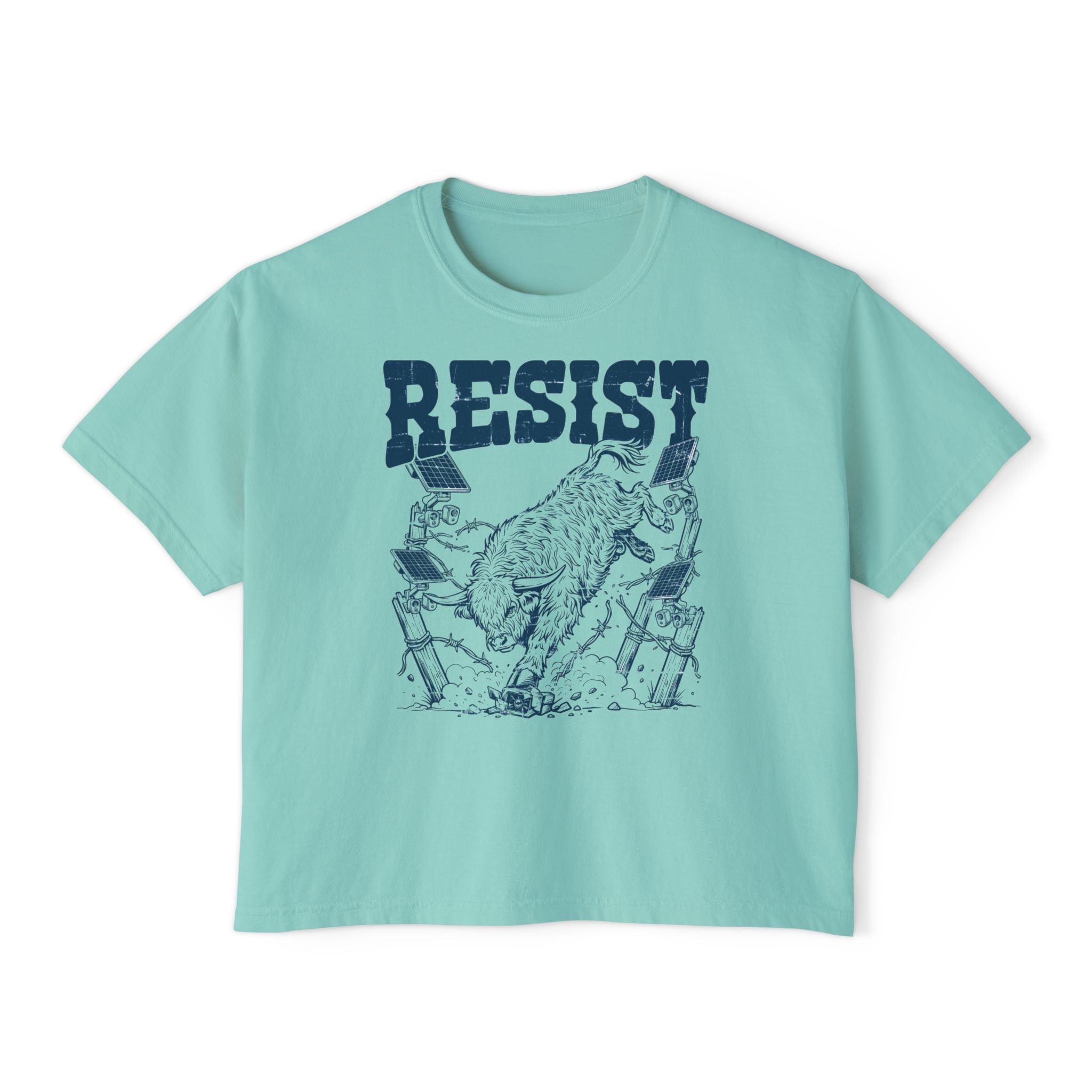 Resist bucking Highland cow women's boxy T-shirt, alternate view