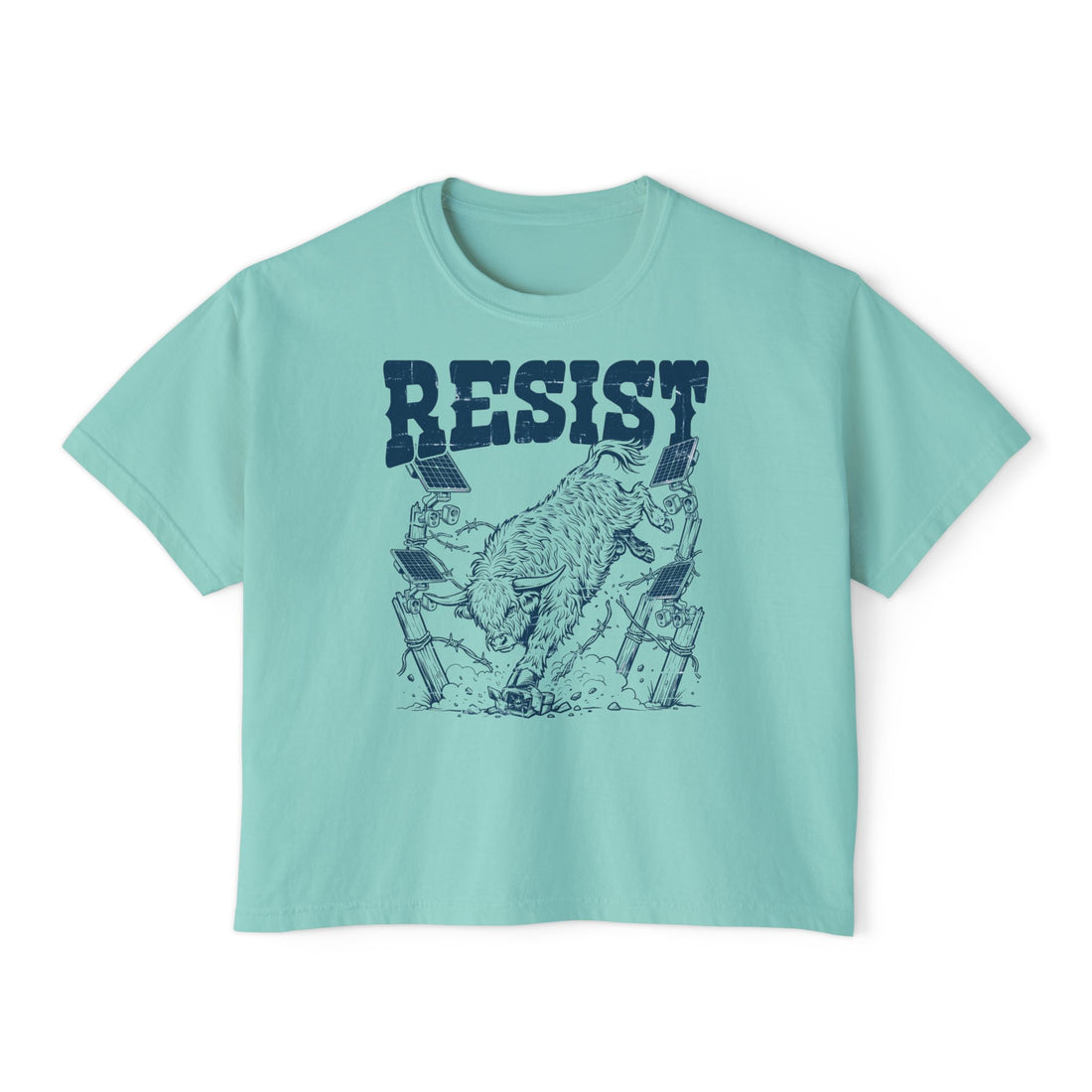 Resist bucking Highland cow women's boxy T-shirt, alternate view