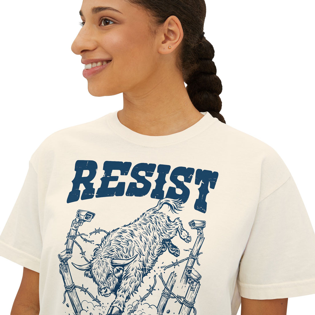 Resist the Surveillance State | Women’s Boxy Western Highland Cow T-Shirt