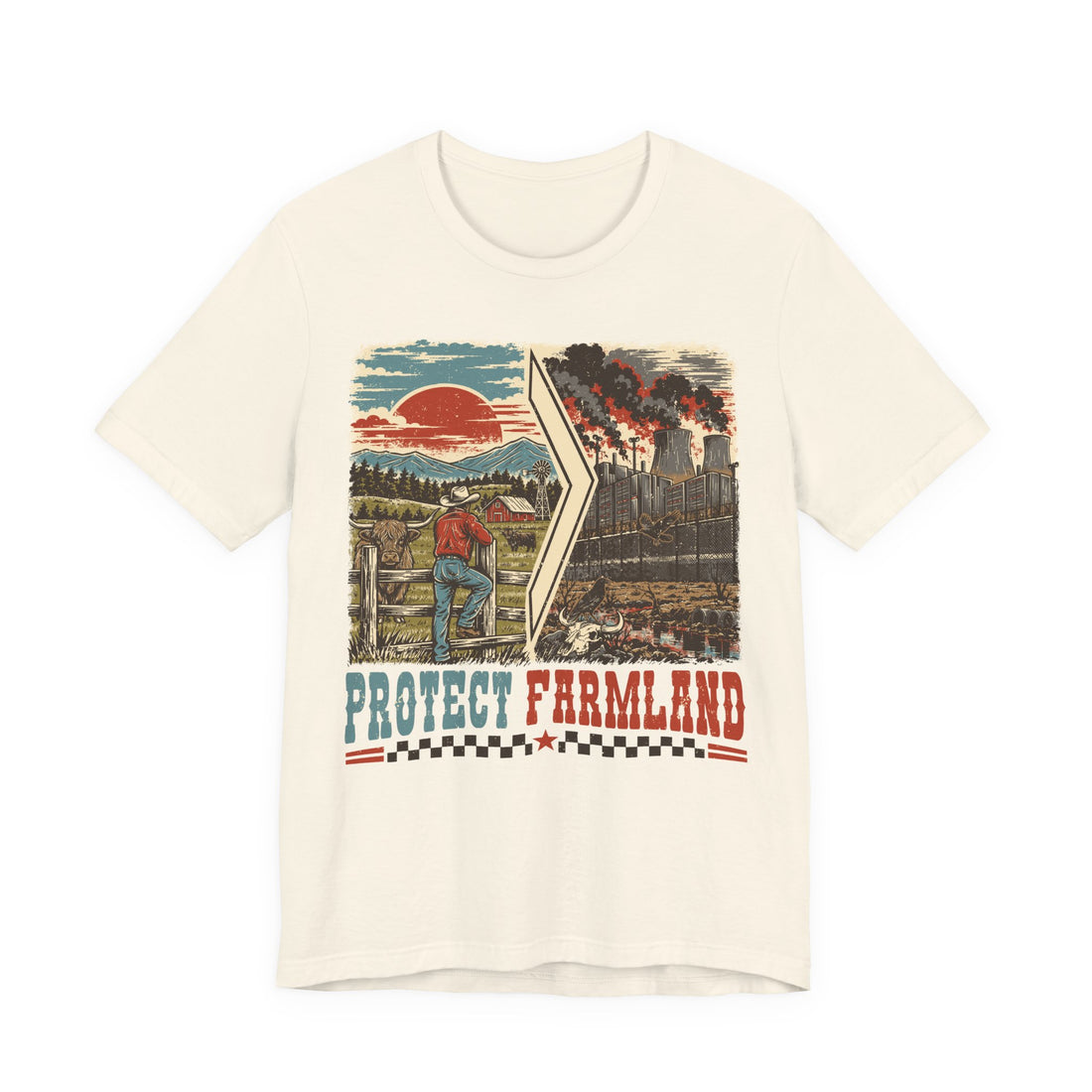 Protect Farmland Highland cow Bella+Canvas T-shirt, detail