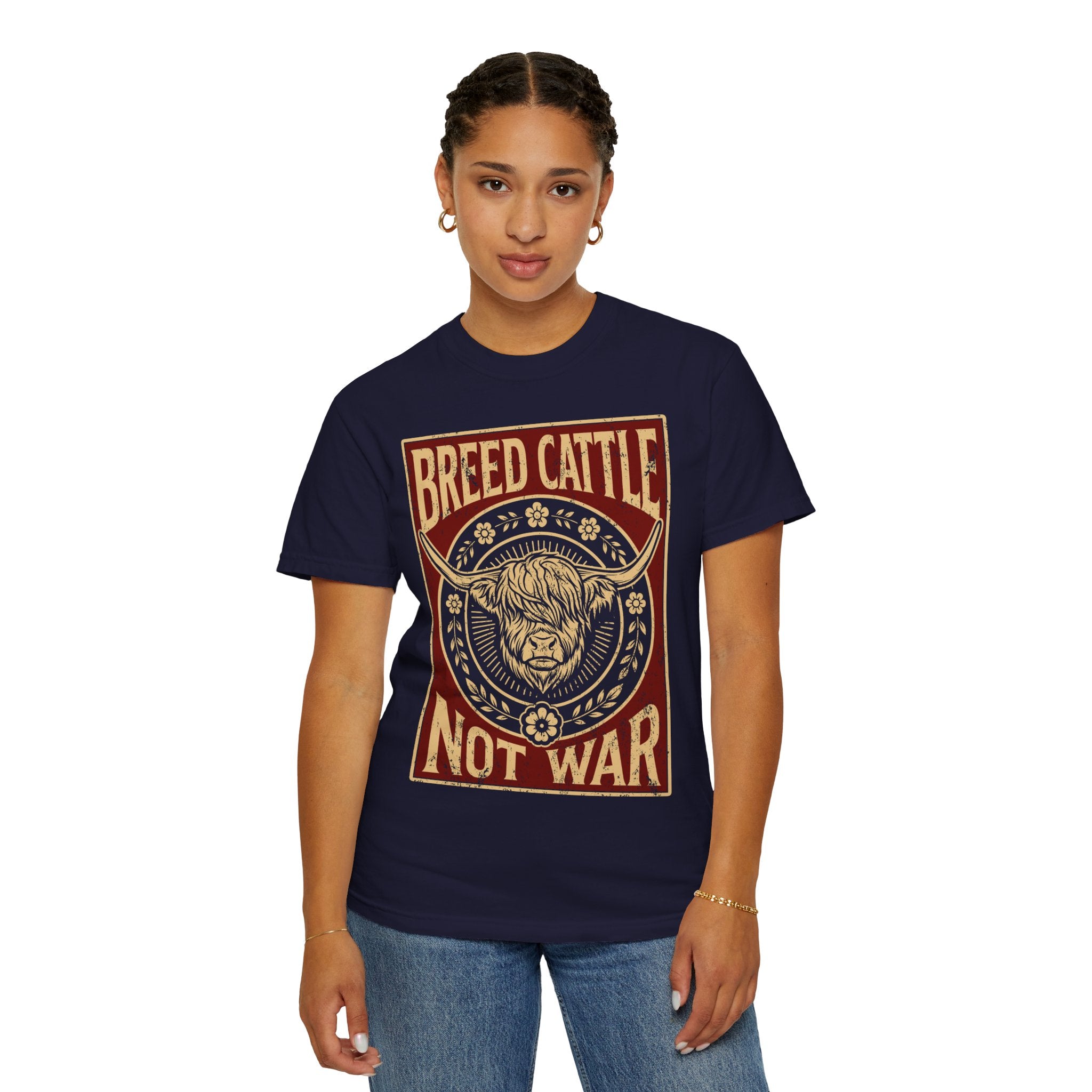 Breed Cattle, Not War | Highland Cow Comfort Colors T-Shirt