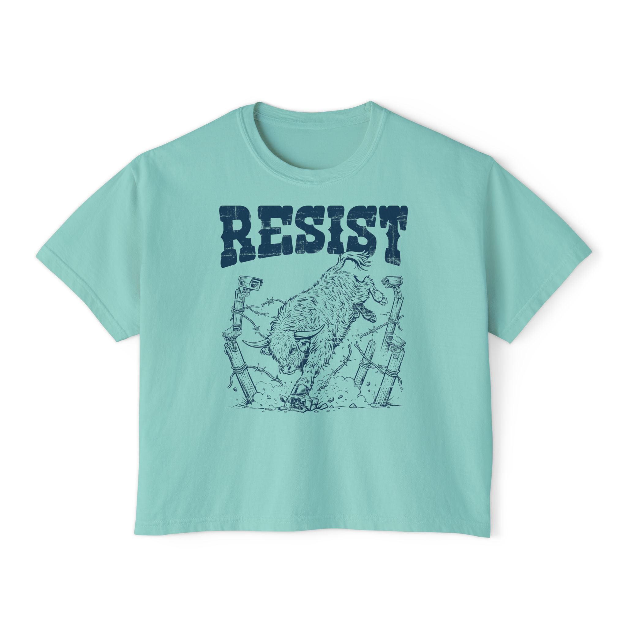 Resist the Surveillance State | Women’s Boxy Western Highland Cow T-Shirt