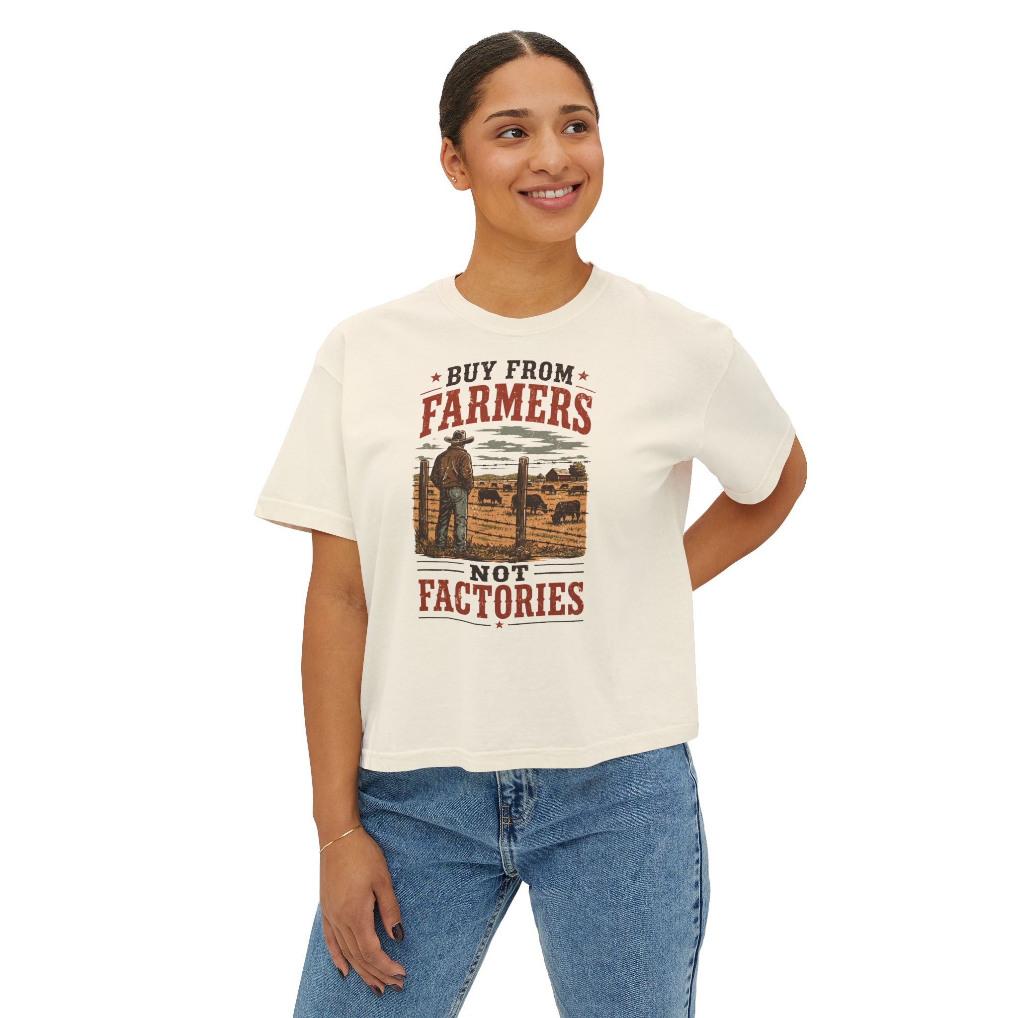 Buy From Farmers, Not Factories | Women’s Boxy Farm T-Shirt