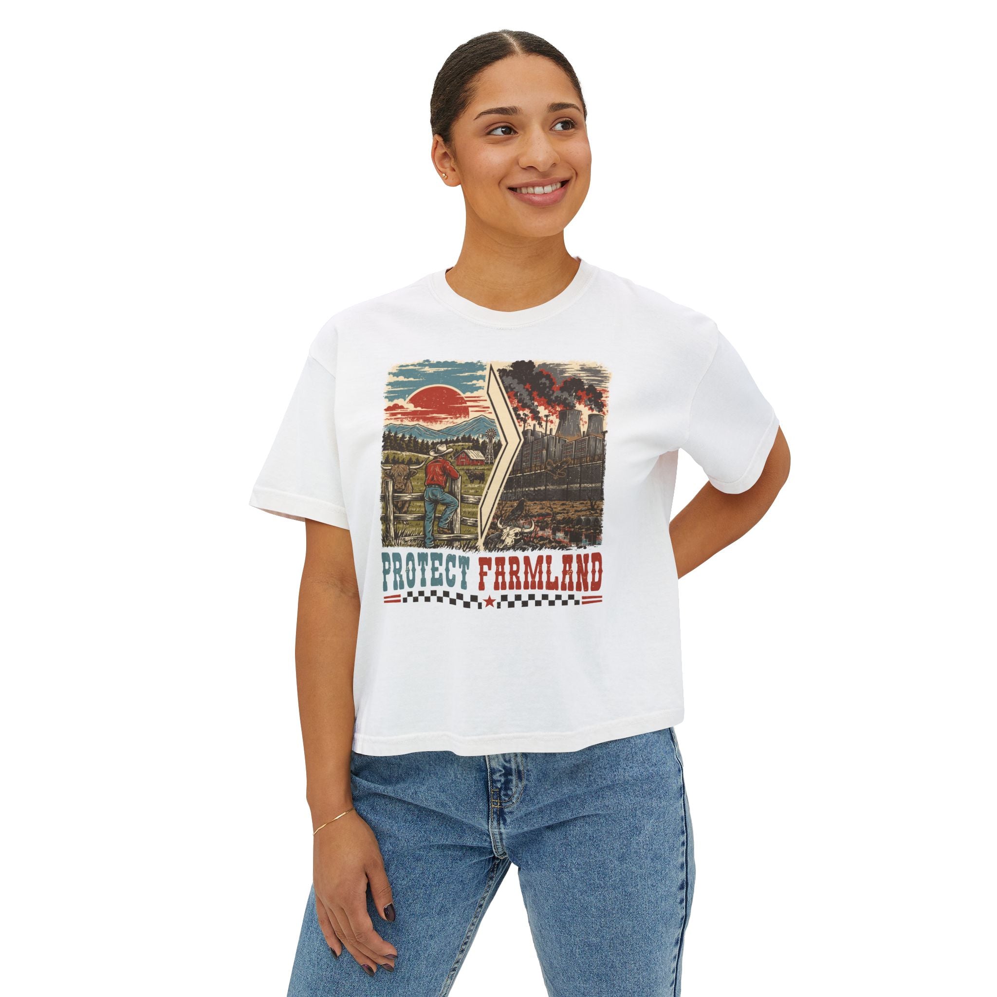 Protect Farmland Highland cow women's boxy T-shirt, alternate view