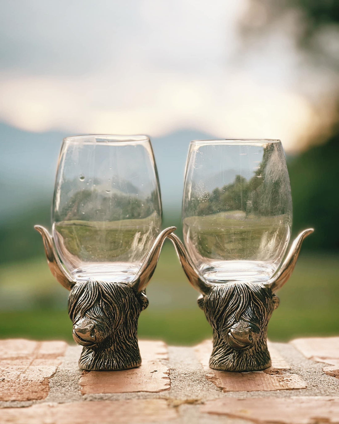 Handmade Pewter Highland Cow Wine Glass Pair image 0