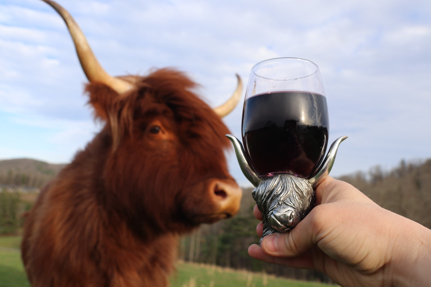 Handmade Pewter Highland Cow Wine Glass Pair image 1