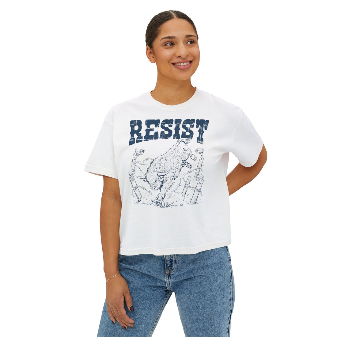 Resist the Surveillance State | Women’s Boxy Western Highland Cow T-Shirt