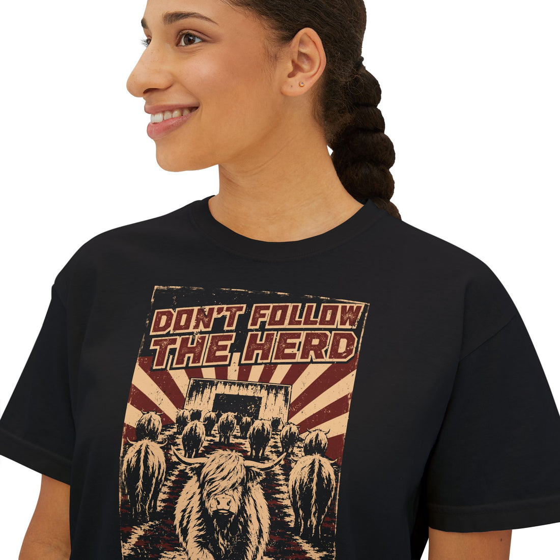 Don’t Follow the Herd | Women’s Boxy Highland Cow T-Shirt