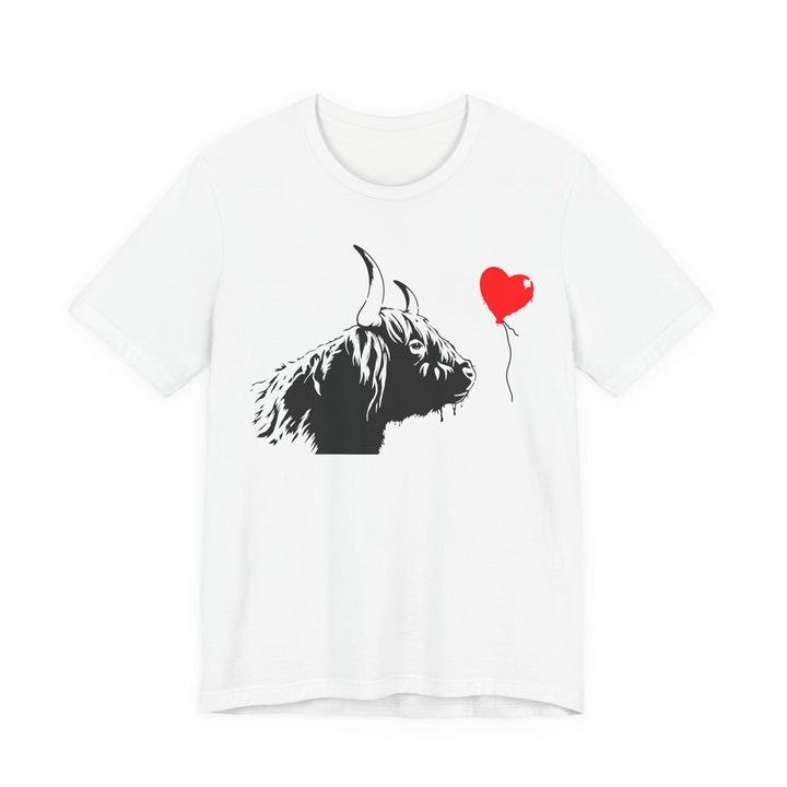 Highland Heart Highland cow and heart balloon Bella+Canvas T-shirt, alternate view
