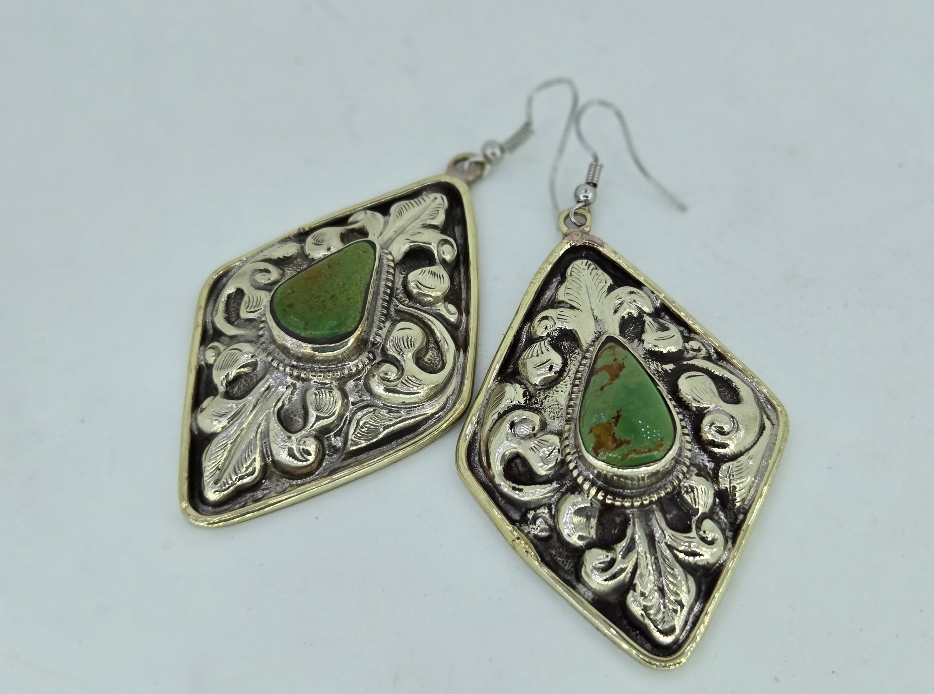 Turquoise Diamond Scroll Earrings, Western turquoise jewelry